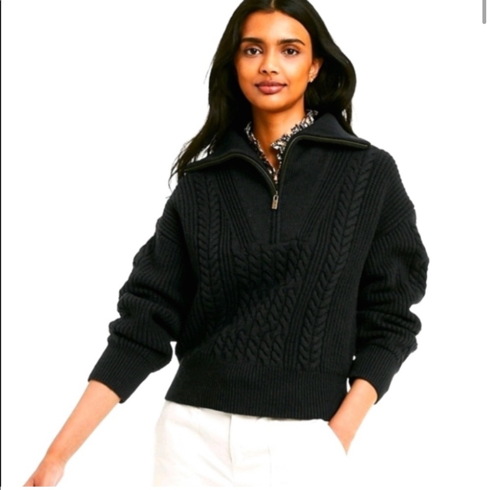 New Nili Lotan Quarter Zip Cableknit Pullover Sweater fishermen chunky knit
